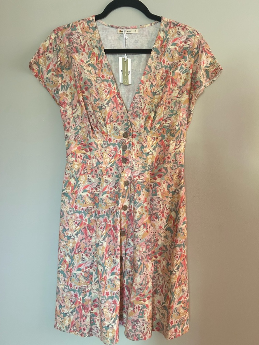 Marine Layer Camila Pink Floral Button-Front V-Neck Women’s Dress - NWT
